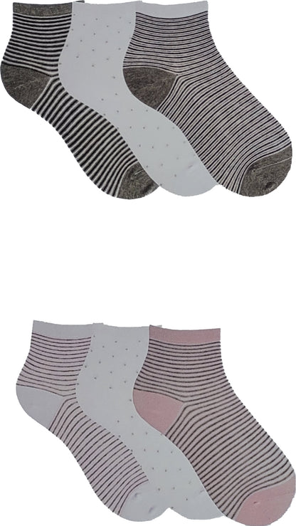 Chaussettes courtes à rayures pour femmes, 3 paires (36963)