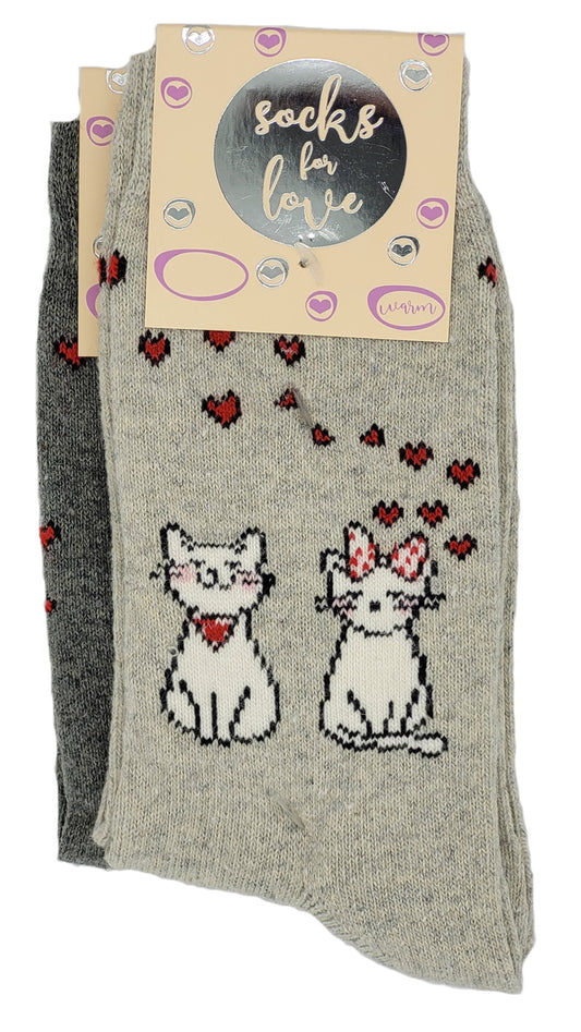 Chaussettes en laine pour femmes, chats, 2 paires (37718)