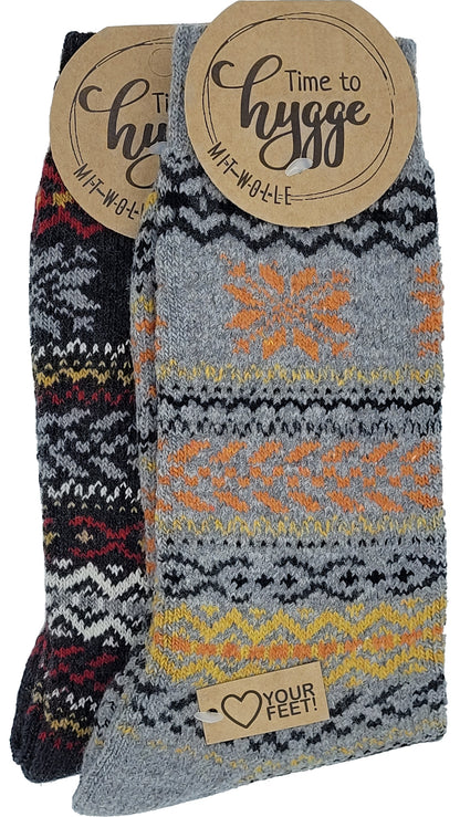 Chaussettes Hygge en laine pour ados, femmes et hommes 2 paires (6536)