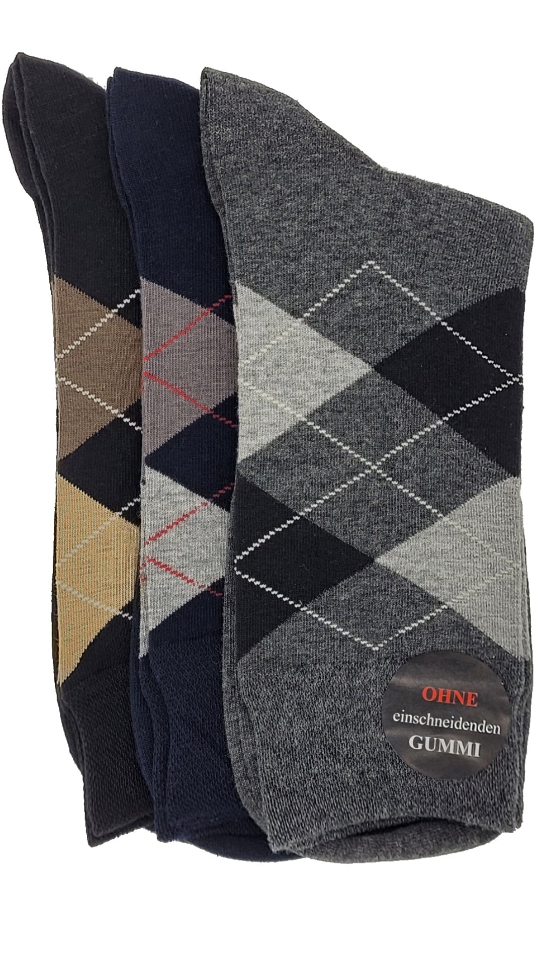 Chaussettes pour hommes à carreaux sans imprimé caoutchouc 3 paires (25349)