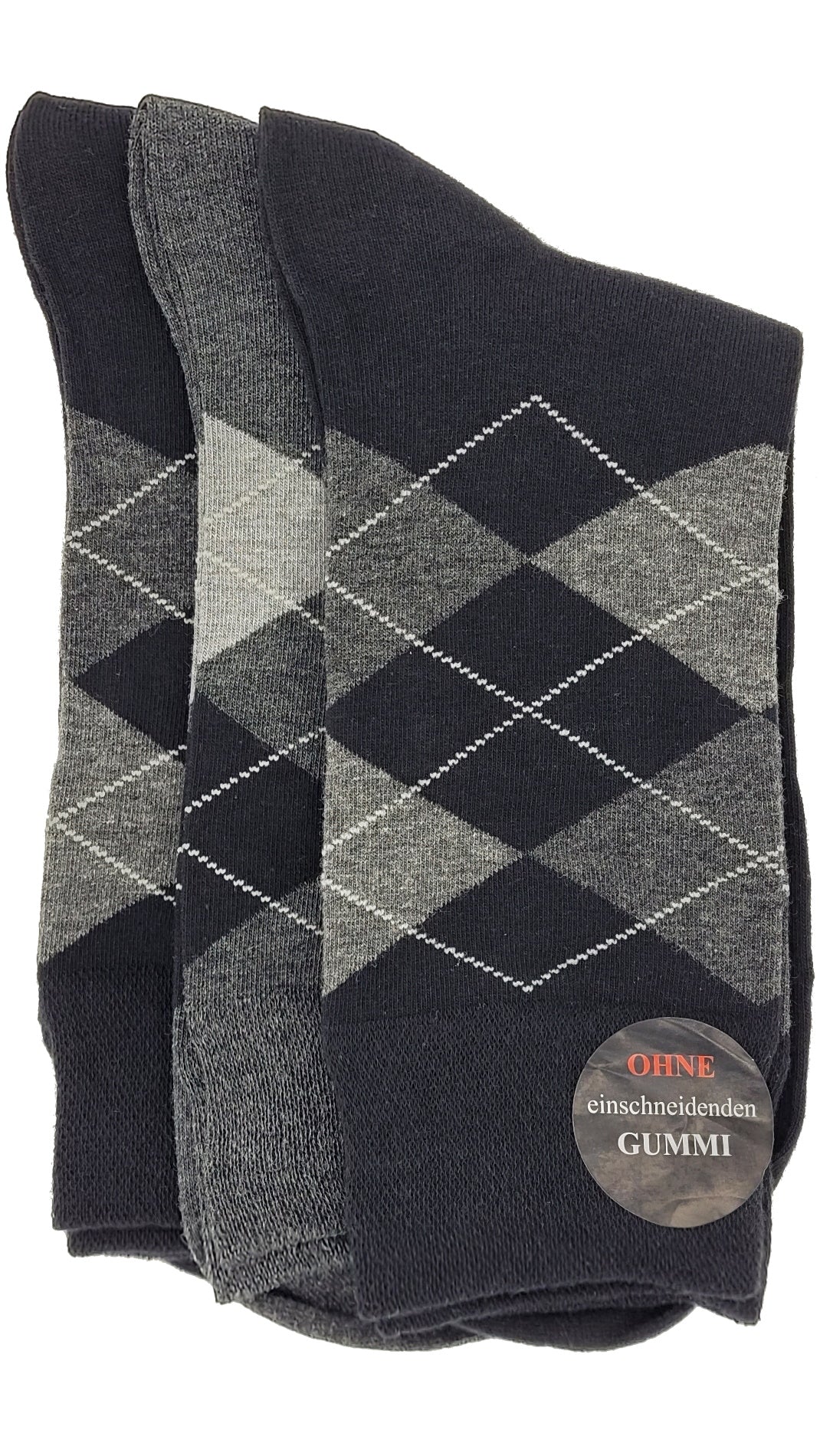 Chaussettes pour hommes à carreaux sans imprimé caoutchouc 3 paires (25349)