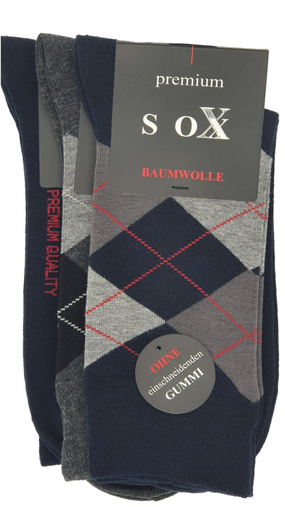 Chaussettes pour hommes à carreaux sans imprimé caoutchouc 3 paires (25349)