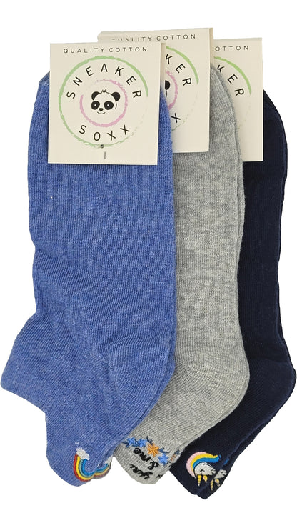 Damen Sneaker Socken Hackenlasche Stickerei 3 Paar (36361)