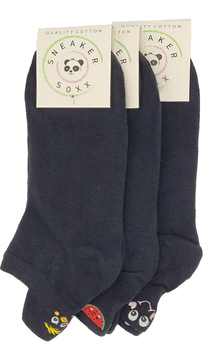 Damen Sneaker Socken Hackenlasche Stickerei 3 Paar (36361)