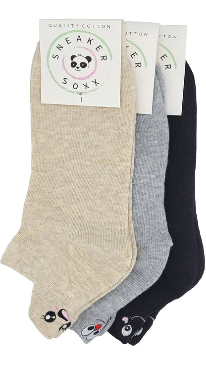 Damen Sneaker Socken Hackenlasche Stickerei 3 Paar (36361)