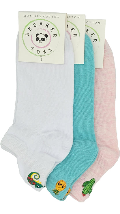 Damen Sneaker Socken Hackenlasche Stickerei 3 Paar (36361)