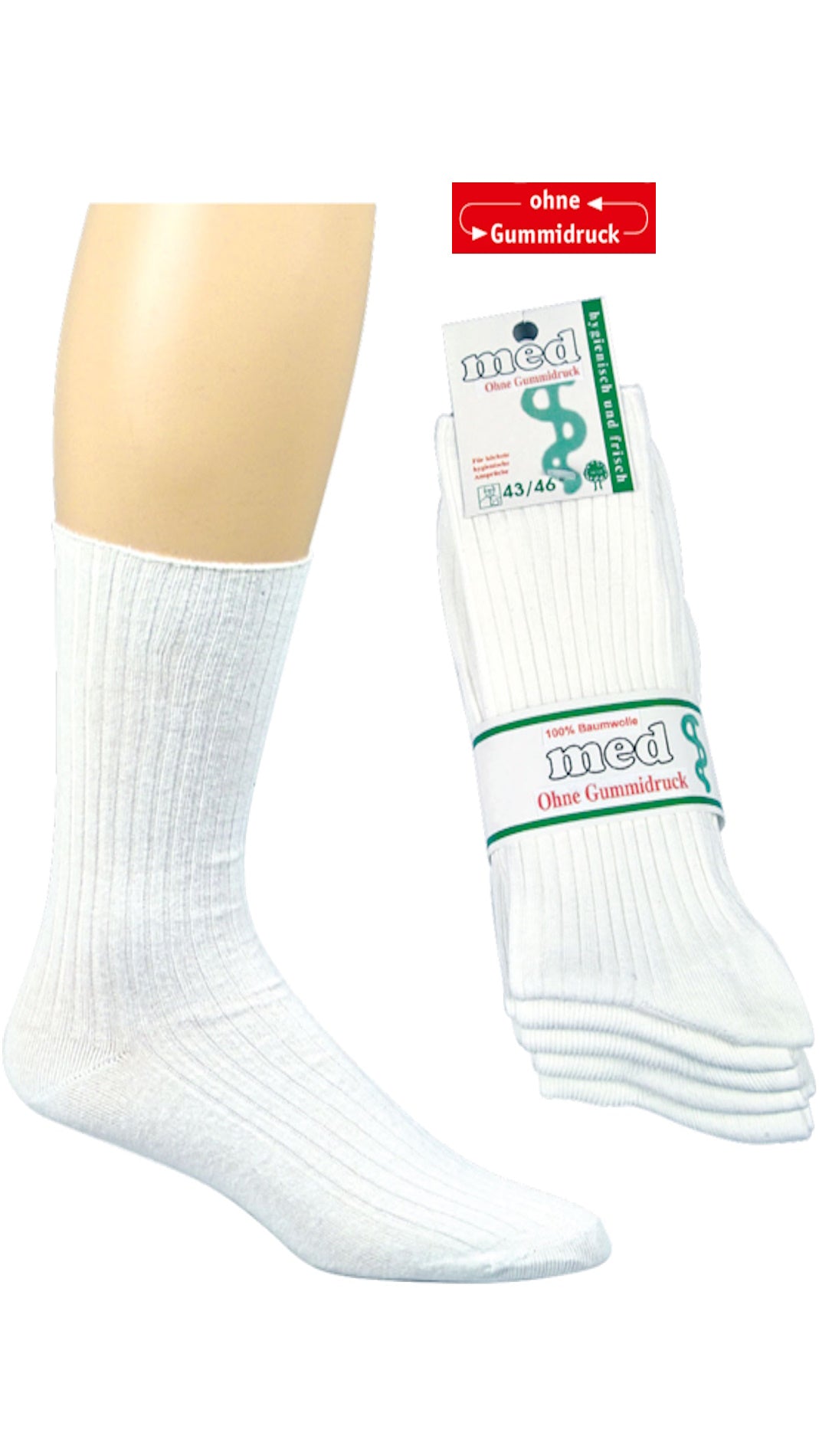 Chaussettes médecin et infirmière 100% coton 5 paires taille 47-50 (6135)