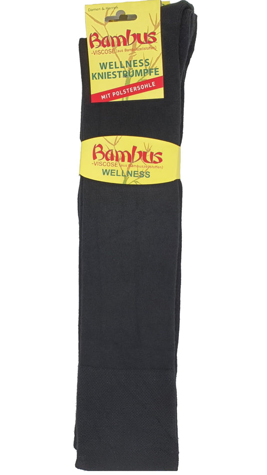 Chaussettes de santé pour genoux avec semelle en tissu éponge de bambou, 2 paires, noires (6469)