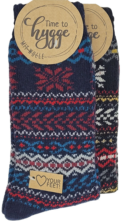 Chaussettes Hygge en laine pour ados, femmes et hommes 2 paires (6536)