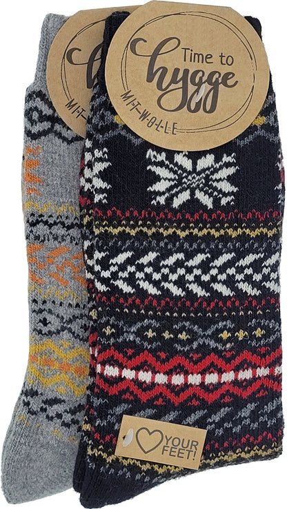 Chaussettes Hygge en laine pour ados, femmes et hommes 2 paires (6536)