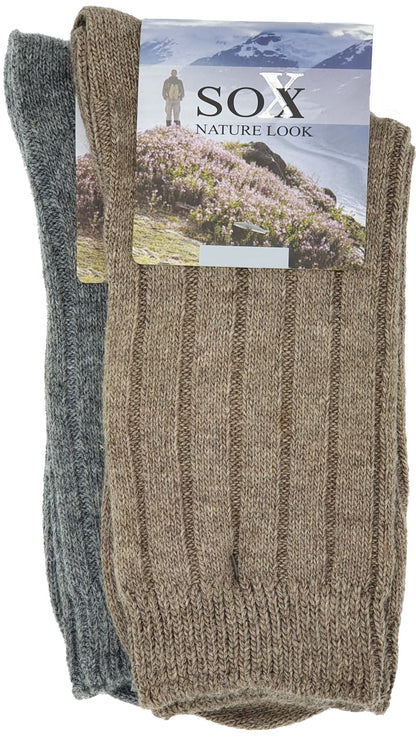 Chaussettes en laine pour hommes, côtelées douces, unies, 2 paires (21700)