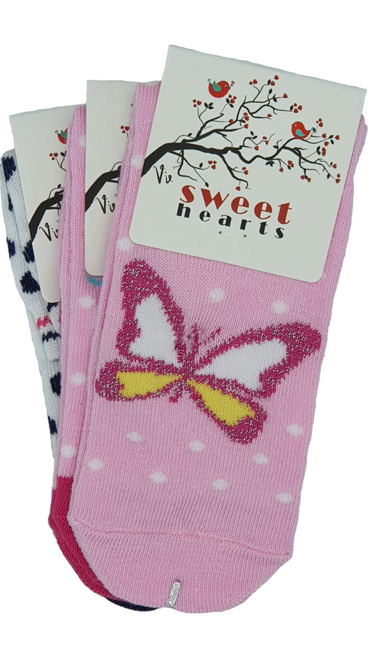 Taille des chaussettes courtes pour enfants 23-38 Papillon Fleur Coléoptère 3 Paires (55203)