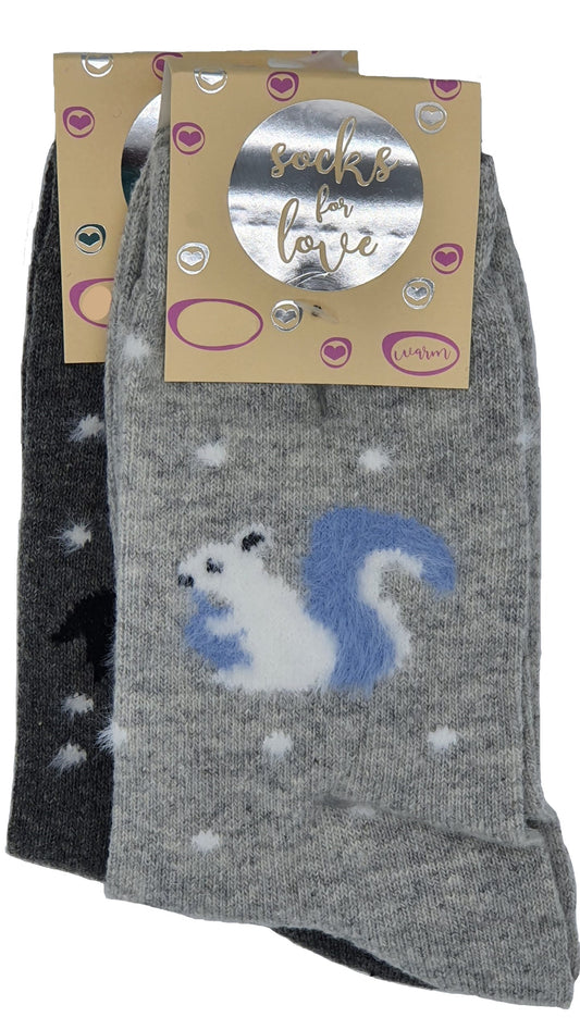 Damen Wollsocken Eule/Eichhörnchen 2 Paar (37723)